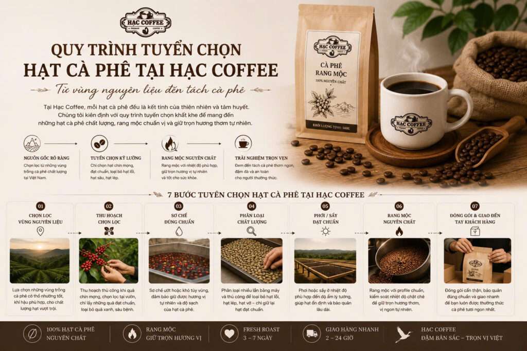 quy trình tuyển chọn hạt cà phê tại hạc coffee