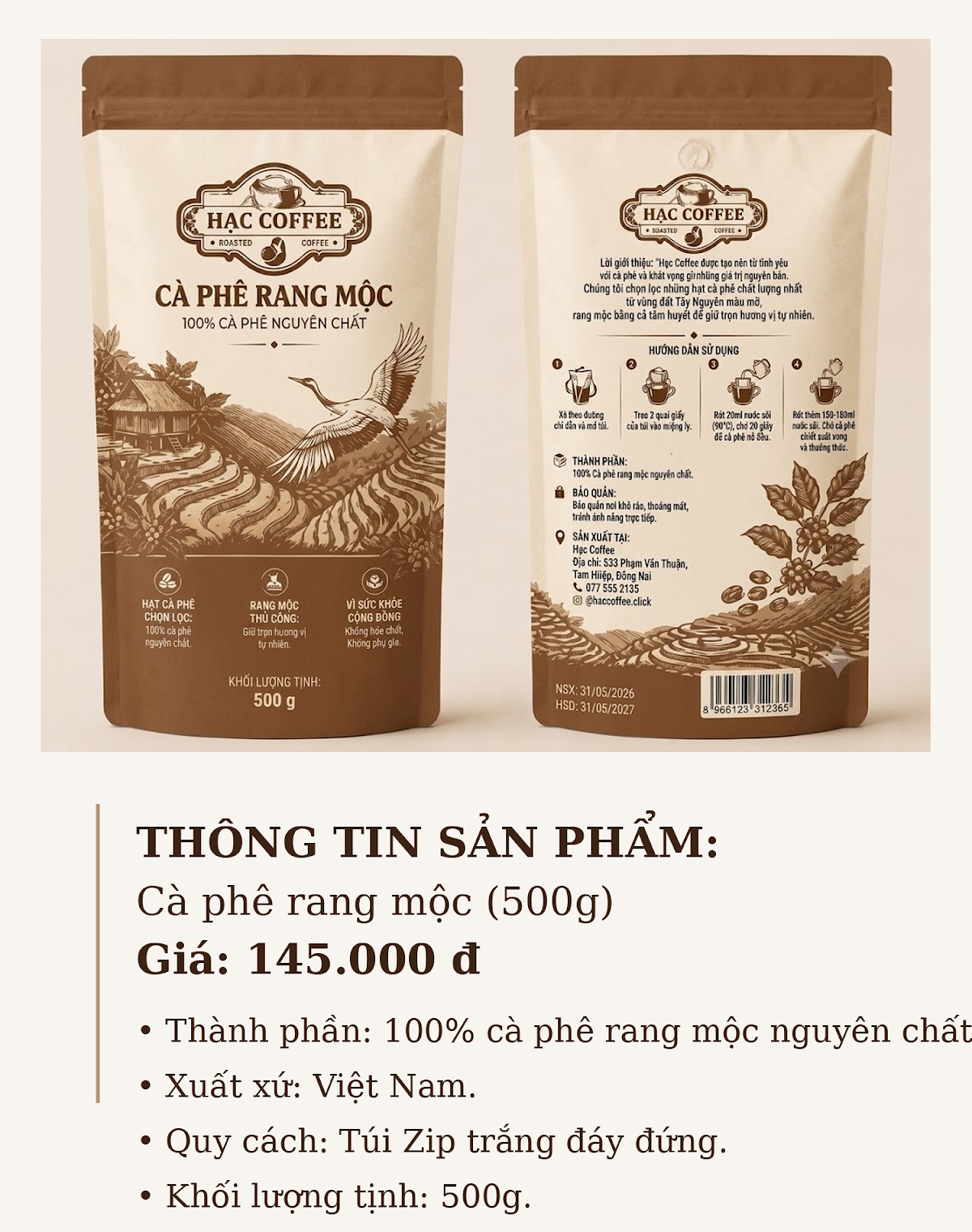 cà phê rang mộc hẠc coffee (500g)
