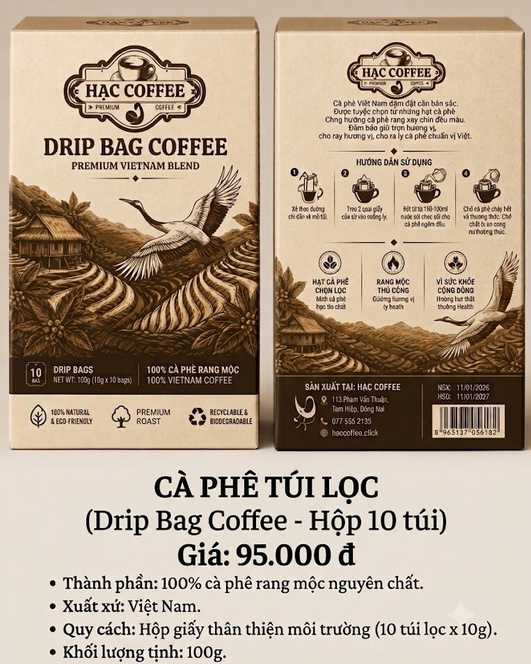 cà phê túi lọc hẠc coffee (drip bag coffee hộp 10 túi)